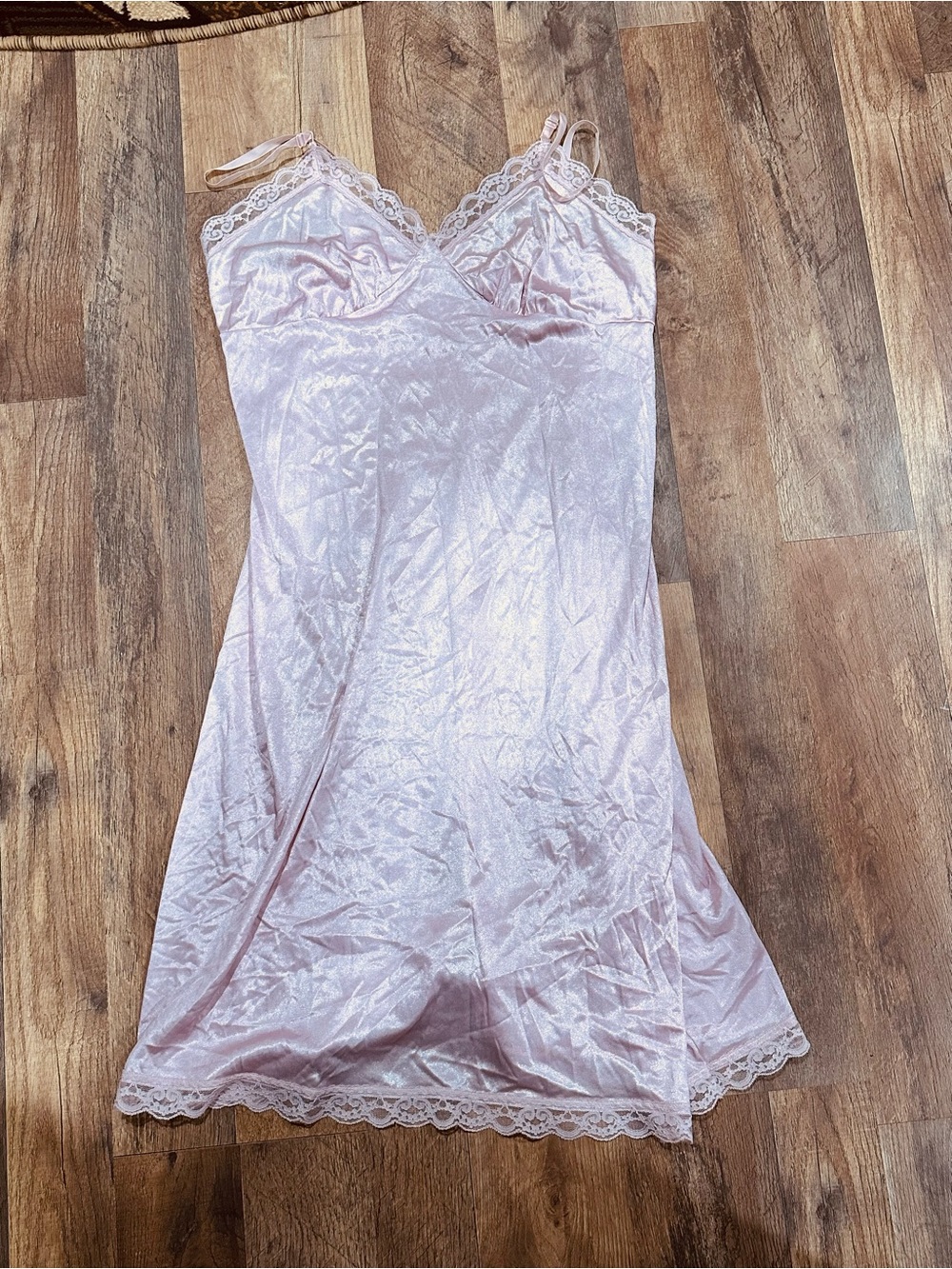 Vintage blush pink Silky Lace-Trim Slip Chemise